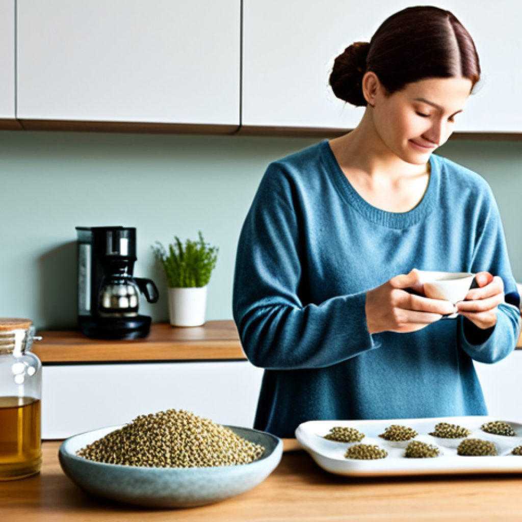Natural Remedies for Stomach Discomfort**

Prompt: "A cozy kitchen setting with a variety of natural remedies displayed, including chamomile tea, licorice root, and probiotics. Focus on the soothing and calming atmosphere. A person is gently preparing tea. The scene should convey a sense of relief and well-being. Fully clothed, modest attire, appropriate content, safe for work, professional photography, perfect anatomy, natural proportions, family-friendly."

**